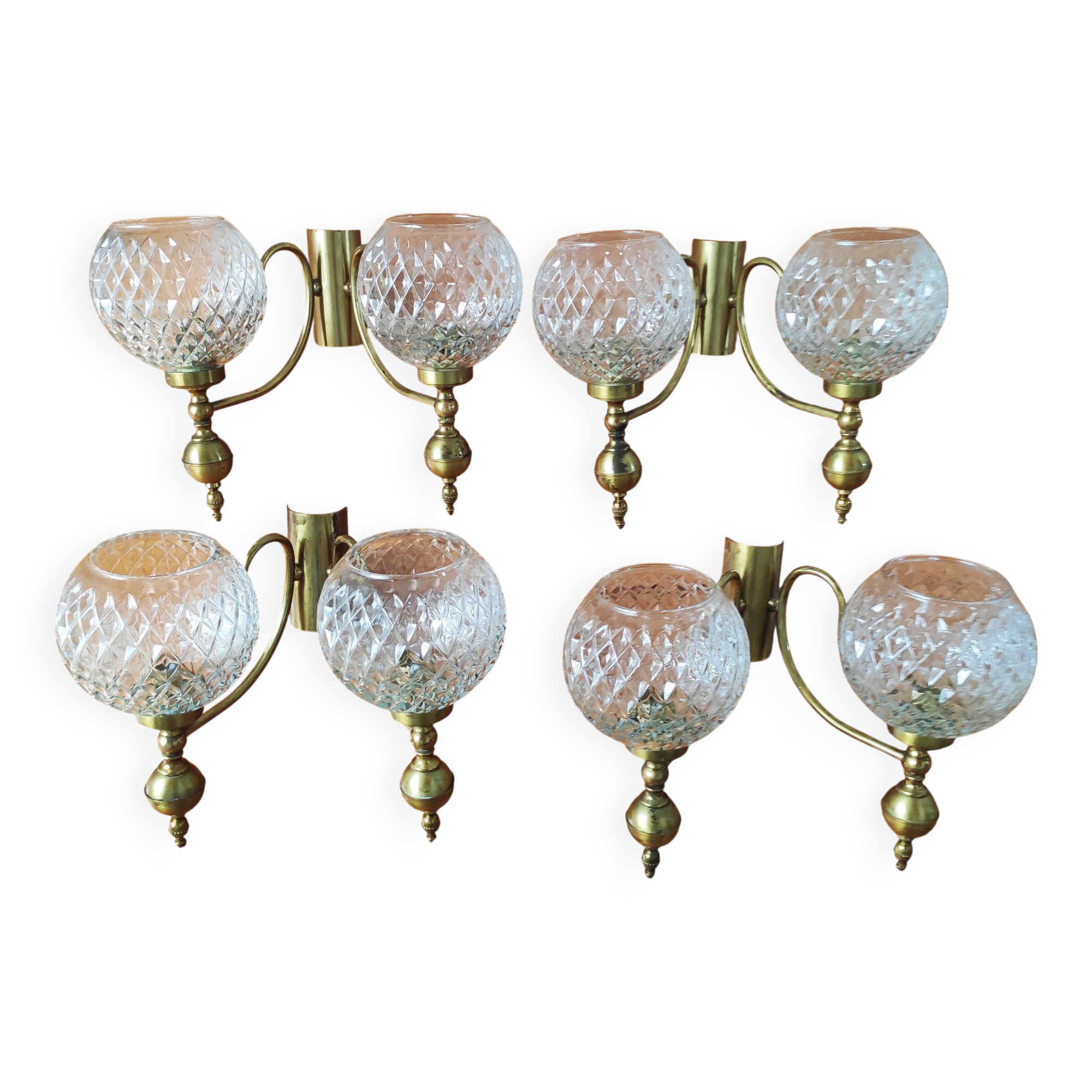 Set of 4 vintage glass globe wall lights