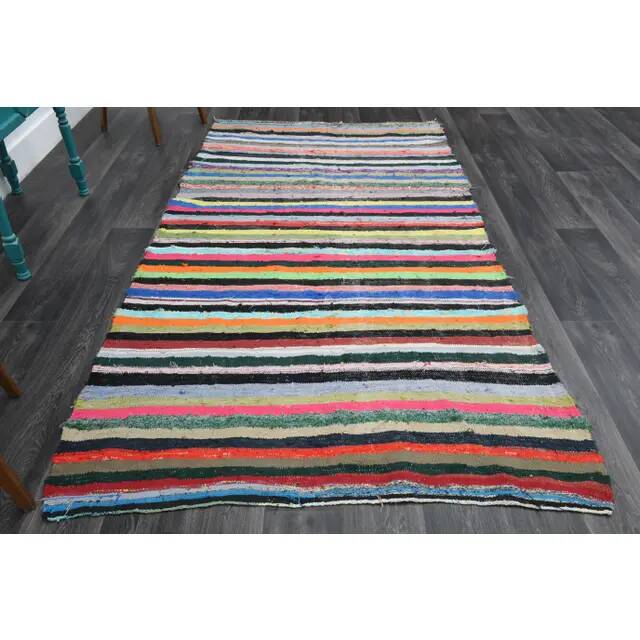 Vintage Turkish Oushak handmade wool cotton beige kilim runner 148x276