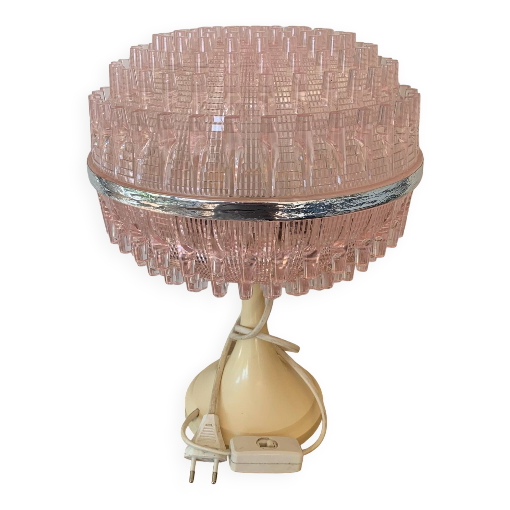 ▪️50s Pop and Modern Plastic Lamp Pink Globe and Cream Base Brand ME