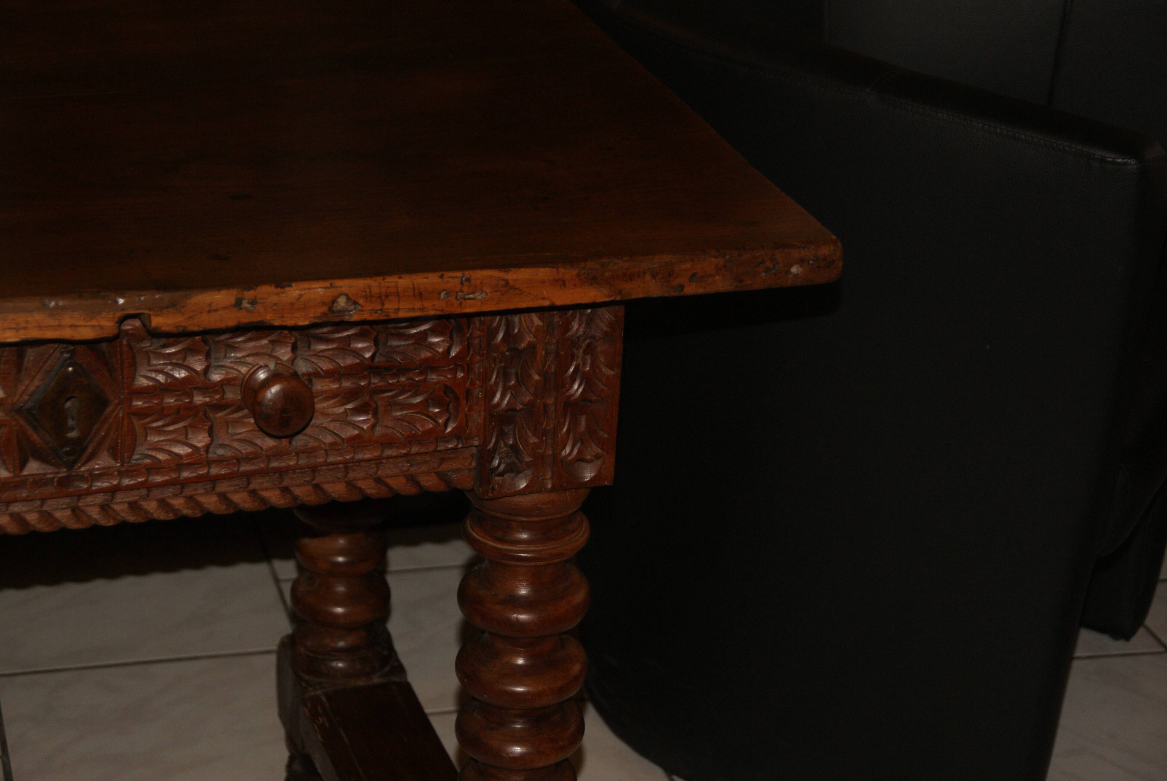 SAVOYARD CHALET TABLE, carved, with two drawers, late 18th century