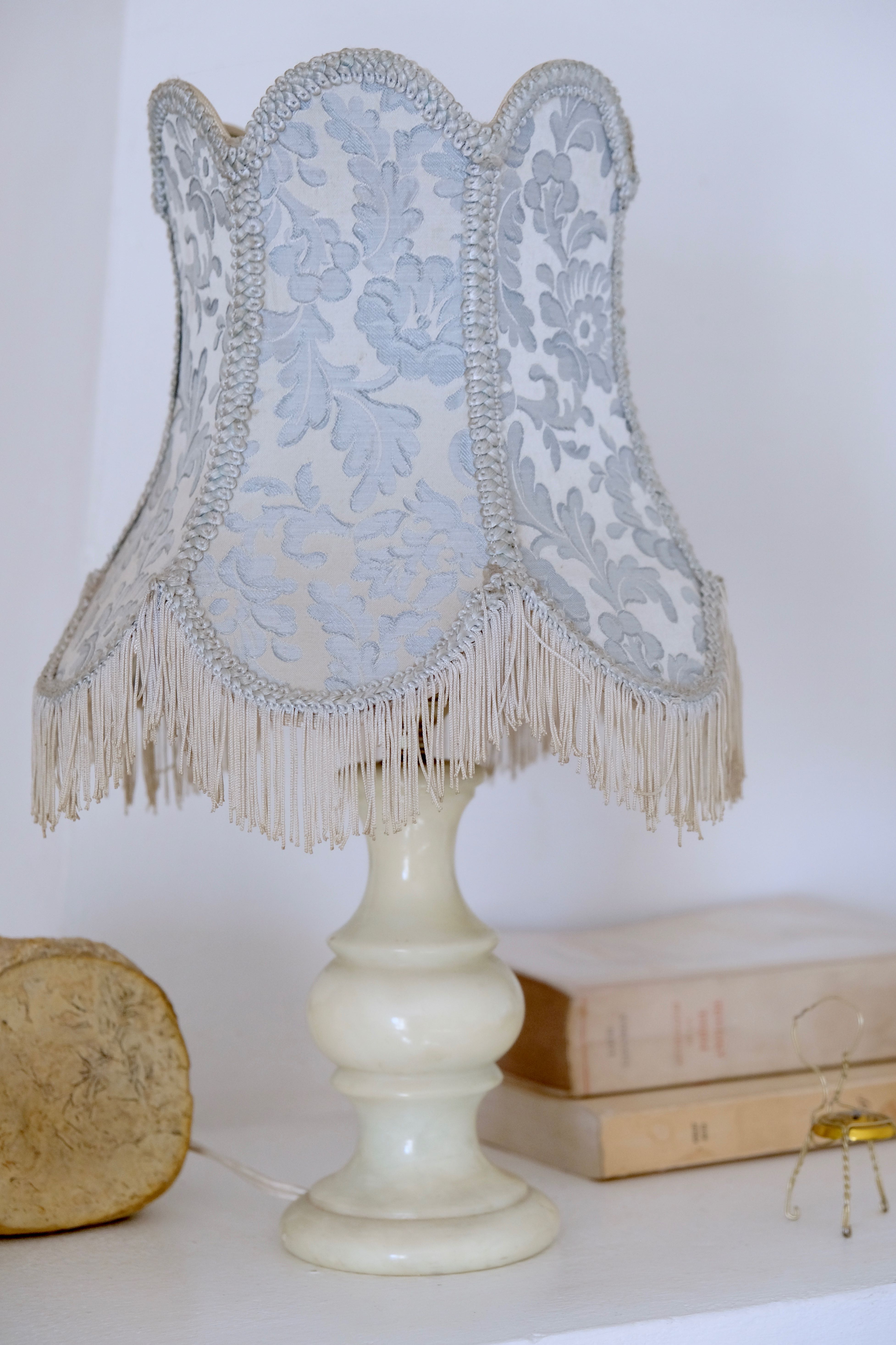 Victorian silk and alabaster table lamp