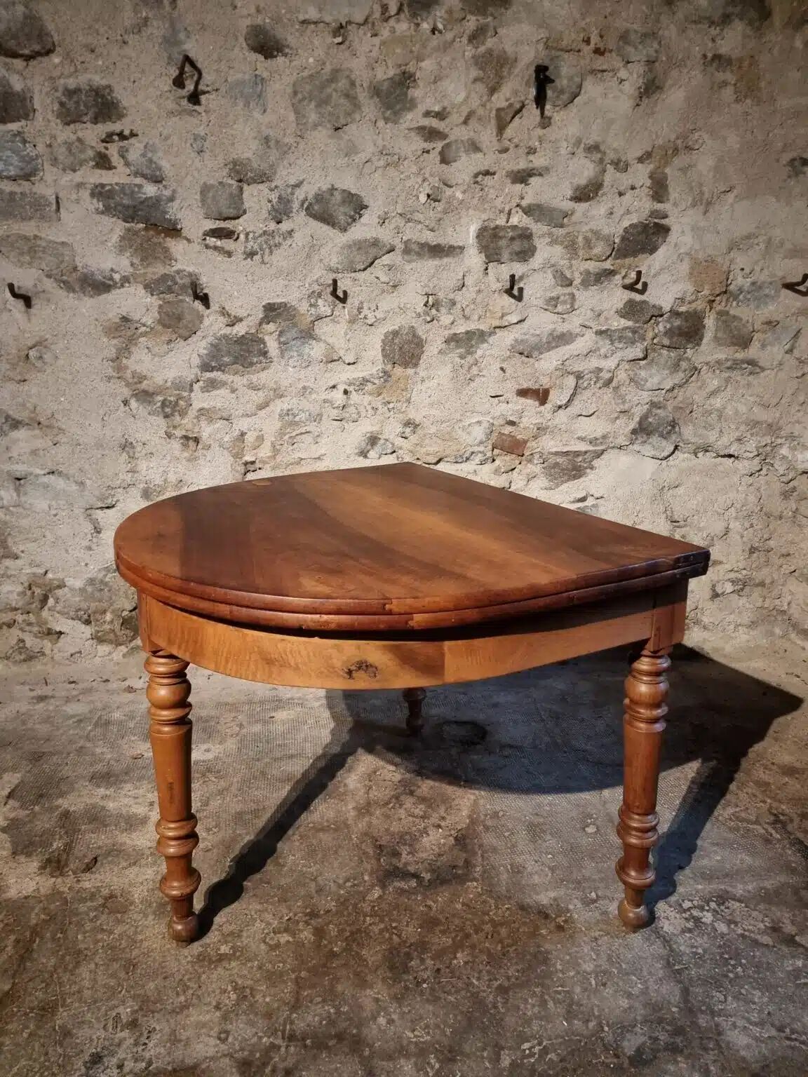 Antique folding demi-lune table, dining table, console.