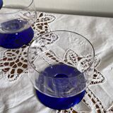 Lot de 4 verres coupes coupelles art déco et pied coloré bleu