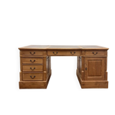 Classic English Teak Desk with Brown Leather
