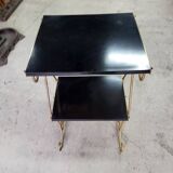 Petite sellette a 2 niveaux en metal et bois 1960
