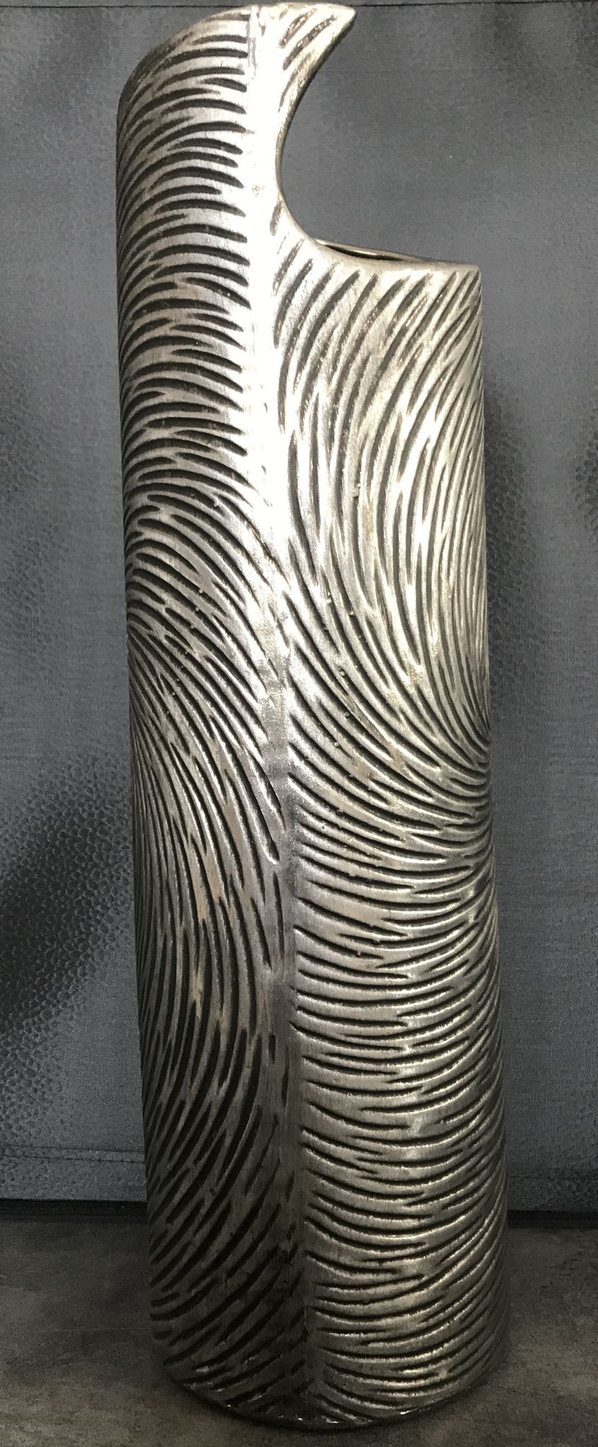 Vase tubulaire en céramique à effet de couleur argenté 39 cm