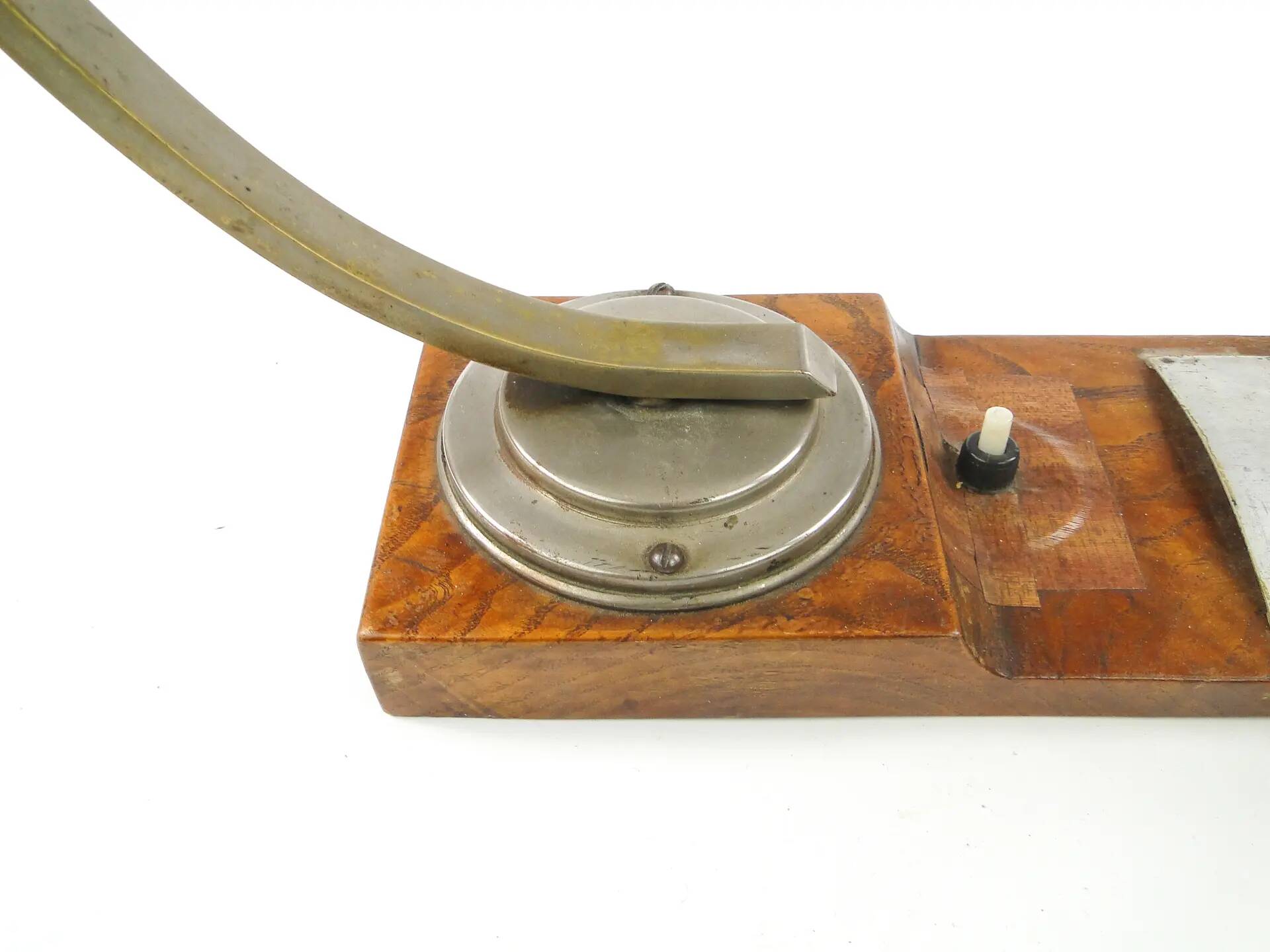 Art Deco wall lamp, nickel-plated brass, walnut wood, Czechoslovakia, 1950s