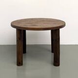 Table ronde moderniste chêne massif, piètement cylindrique pin, DLG Perrian