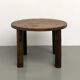 Modernist round table, solid oak, cylindrical pine base, DLG Perrian.