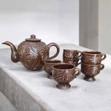 Brown glazed terracotta coffee service