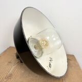 Industrial black enamel lamp with glass cover, 1950s