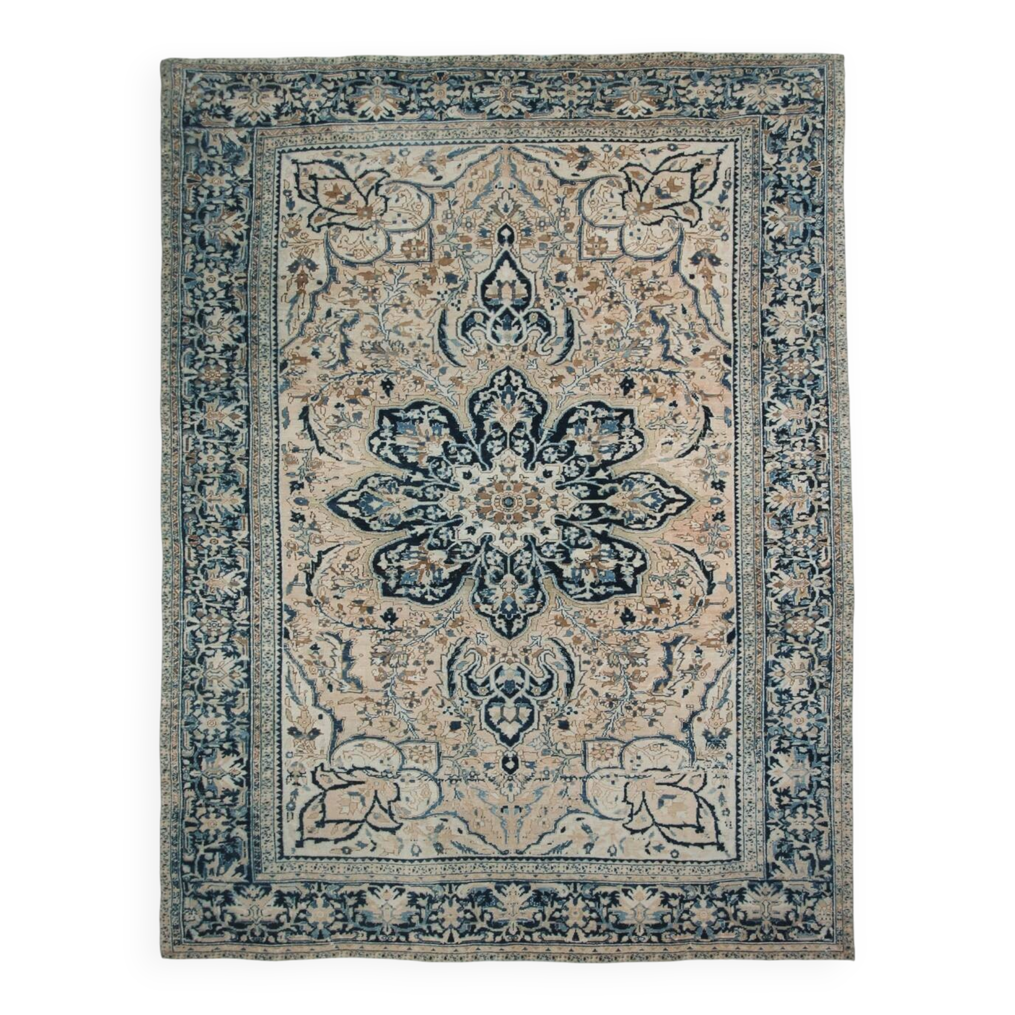 Tapis Persan Vintage Bleu Fait Main, Élégance Classique d’Iran, 293x391 Cm