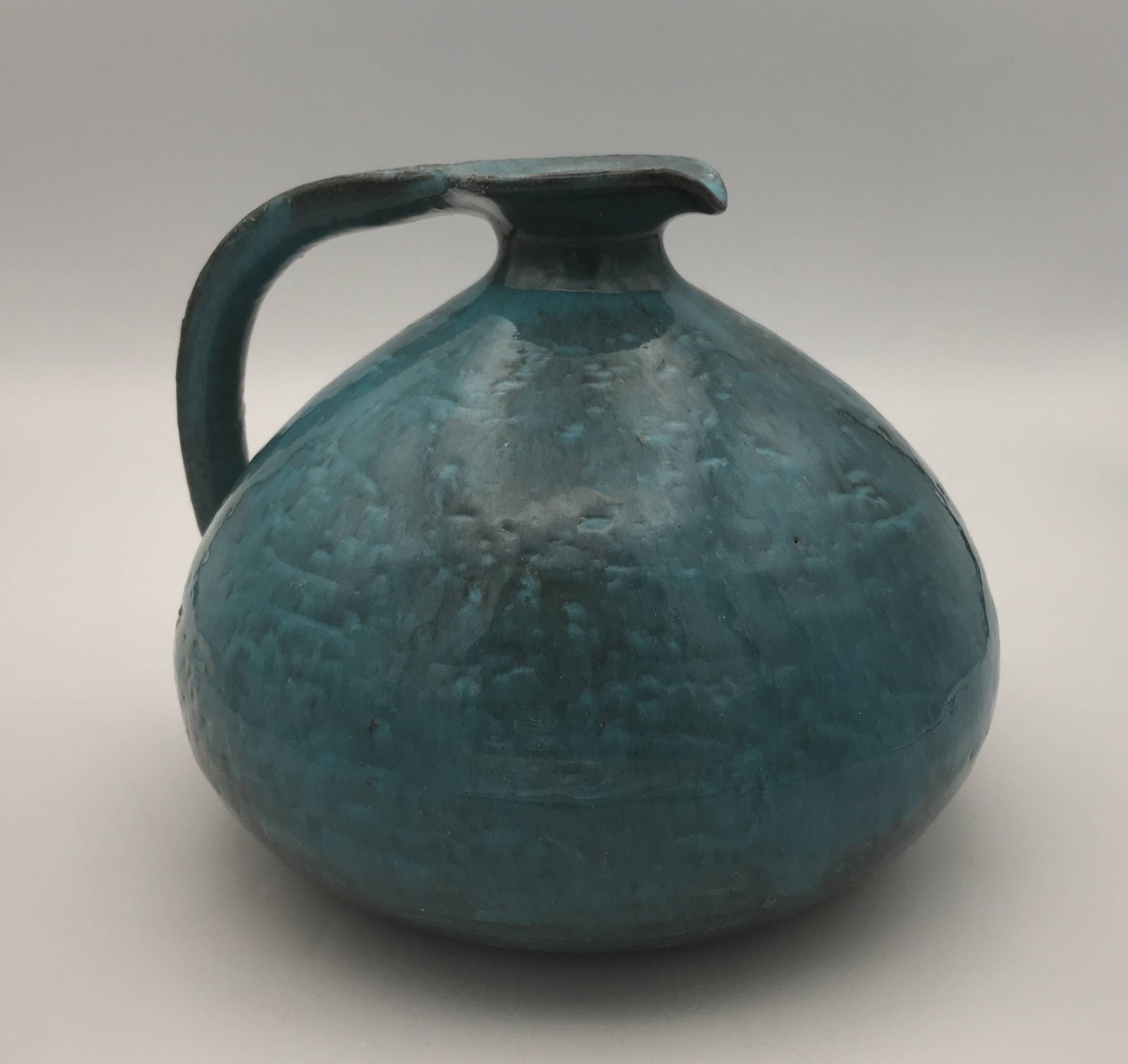 Ball-shaped vase in blue enamelled stoneware by Gérard HOFFMANN