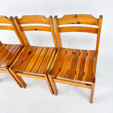 Set of 4 Vintage Pine Chairs, France, 1970s