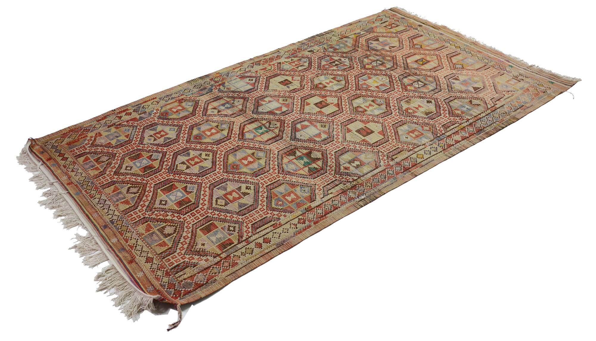 Grand Kilim Oushak Vintage Geometric Red Beige 300 x 160 cm