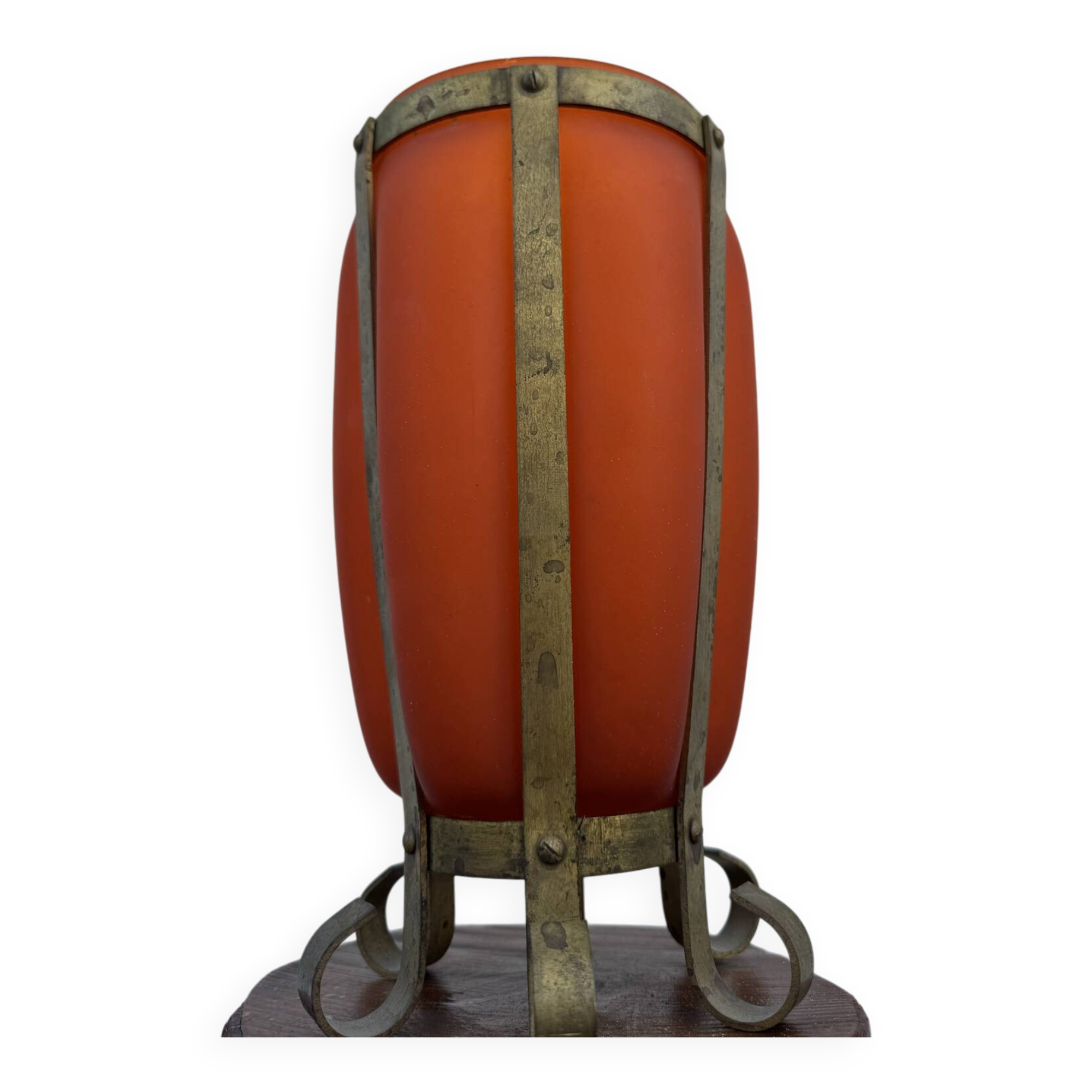 Vase à monture pâte de verre laiton années 60
