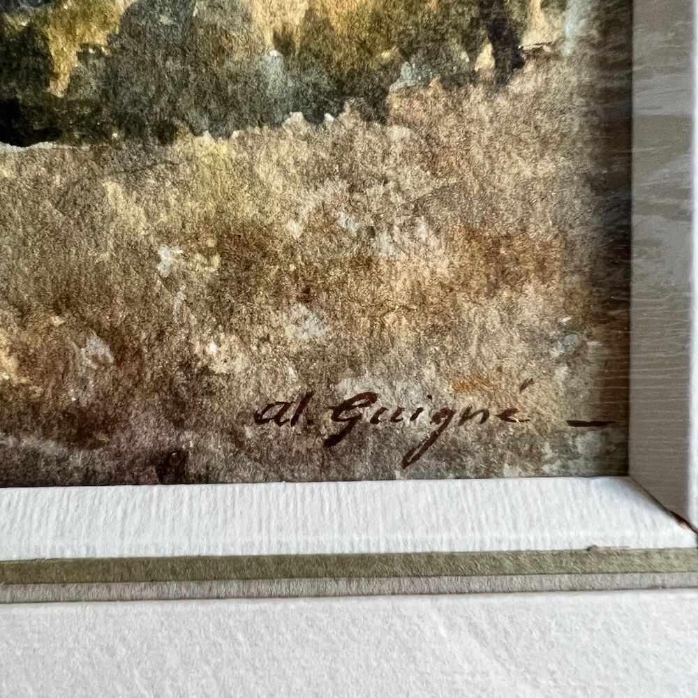 Watercolor framed countryside landscape