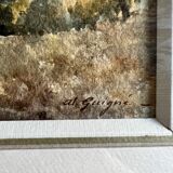 Watercolor framed countryside landscape