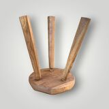 Antique solid oak tripod stool – brutalist style