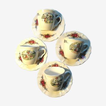 Lot of 4 cups and 4 saucers Obernai Sarreguemines