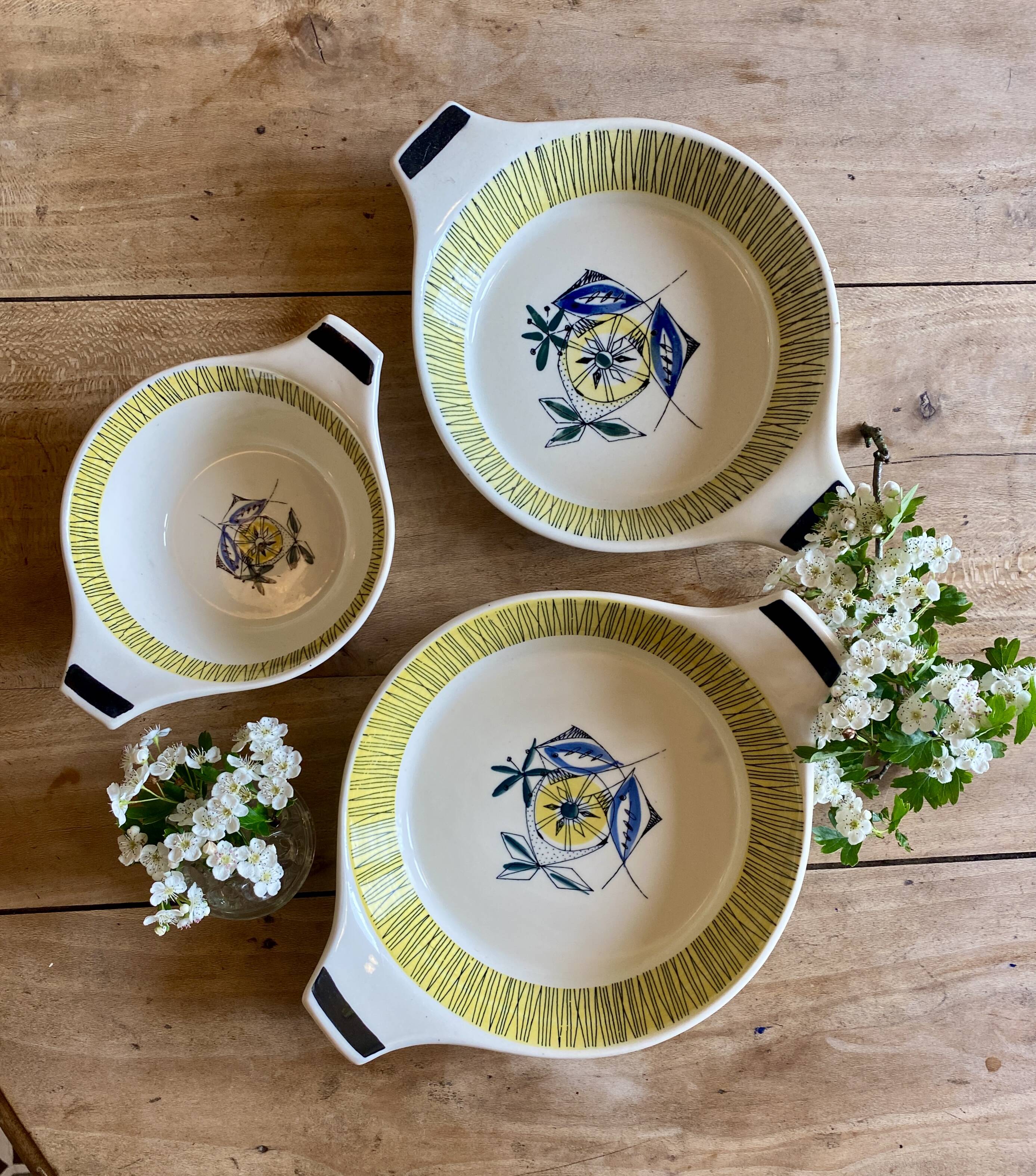 Set of 3 vintage serving dishes from the Flamingo series by Stavangerflint