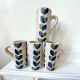 4 mugs stoneware flower decoration