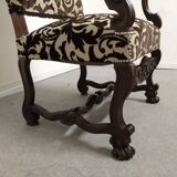 Pair of ceremonial armchairs in blackened oak, France late 18th century.