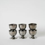 Set of 6 stainless steel egg cups, Design, 1970
