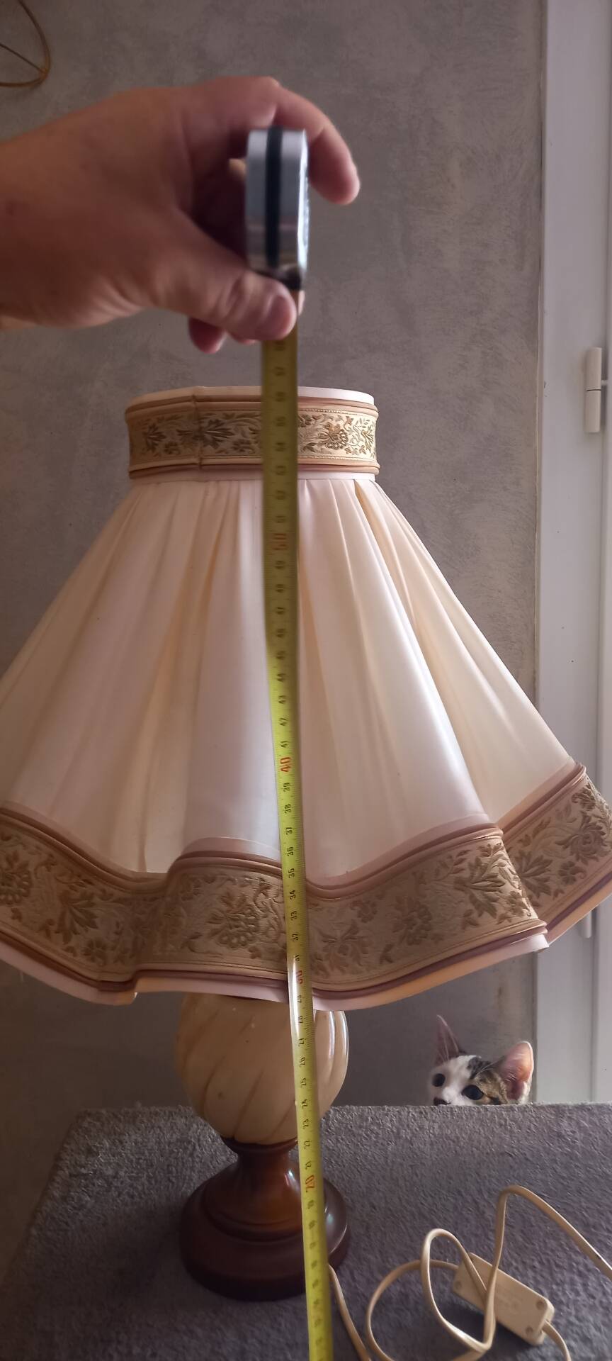 Grande lampe à poser albâtre et bois