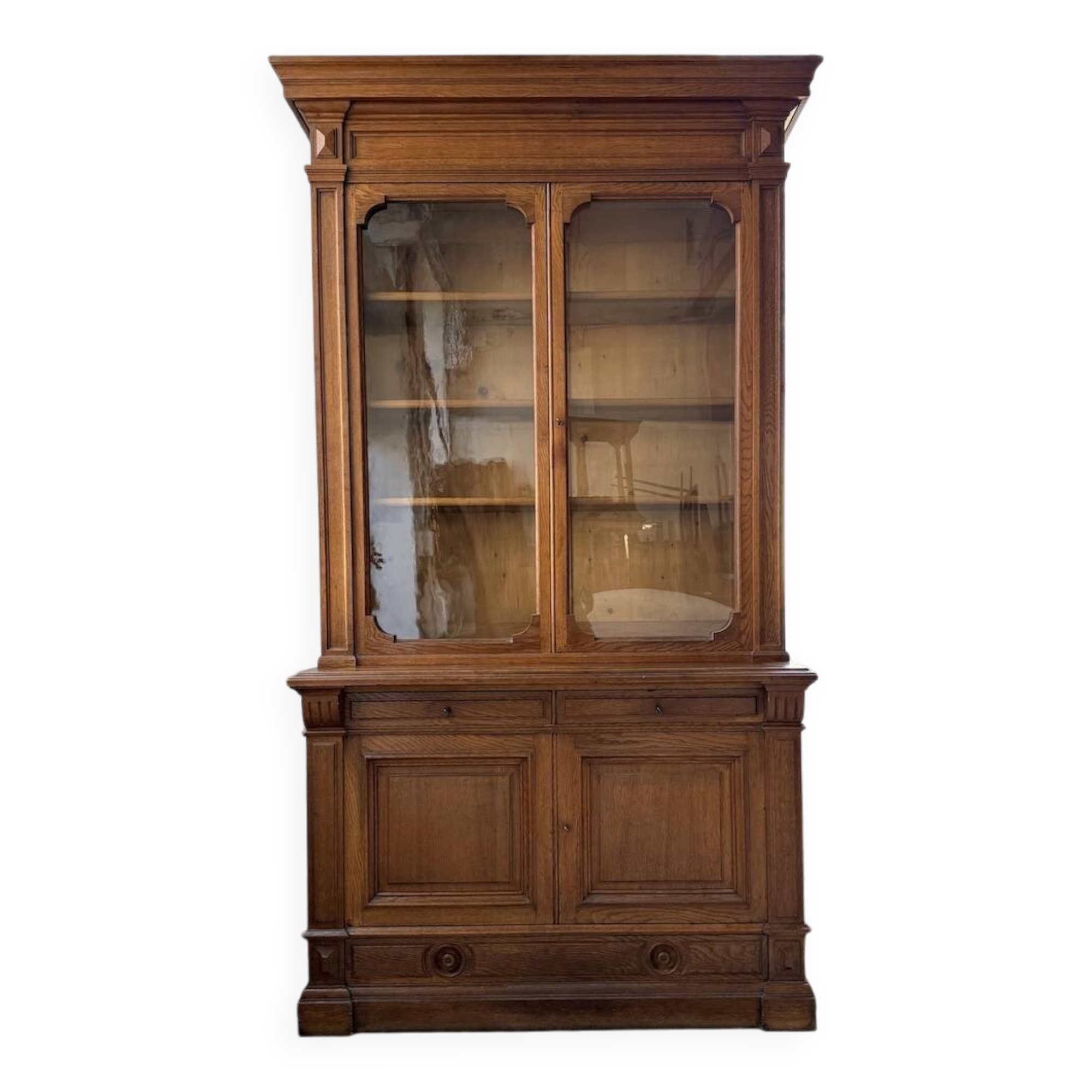 Antique XL Napoleonic oak glass bookcase, 19th century