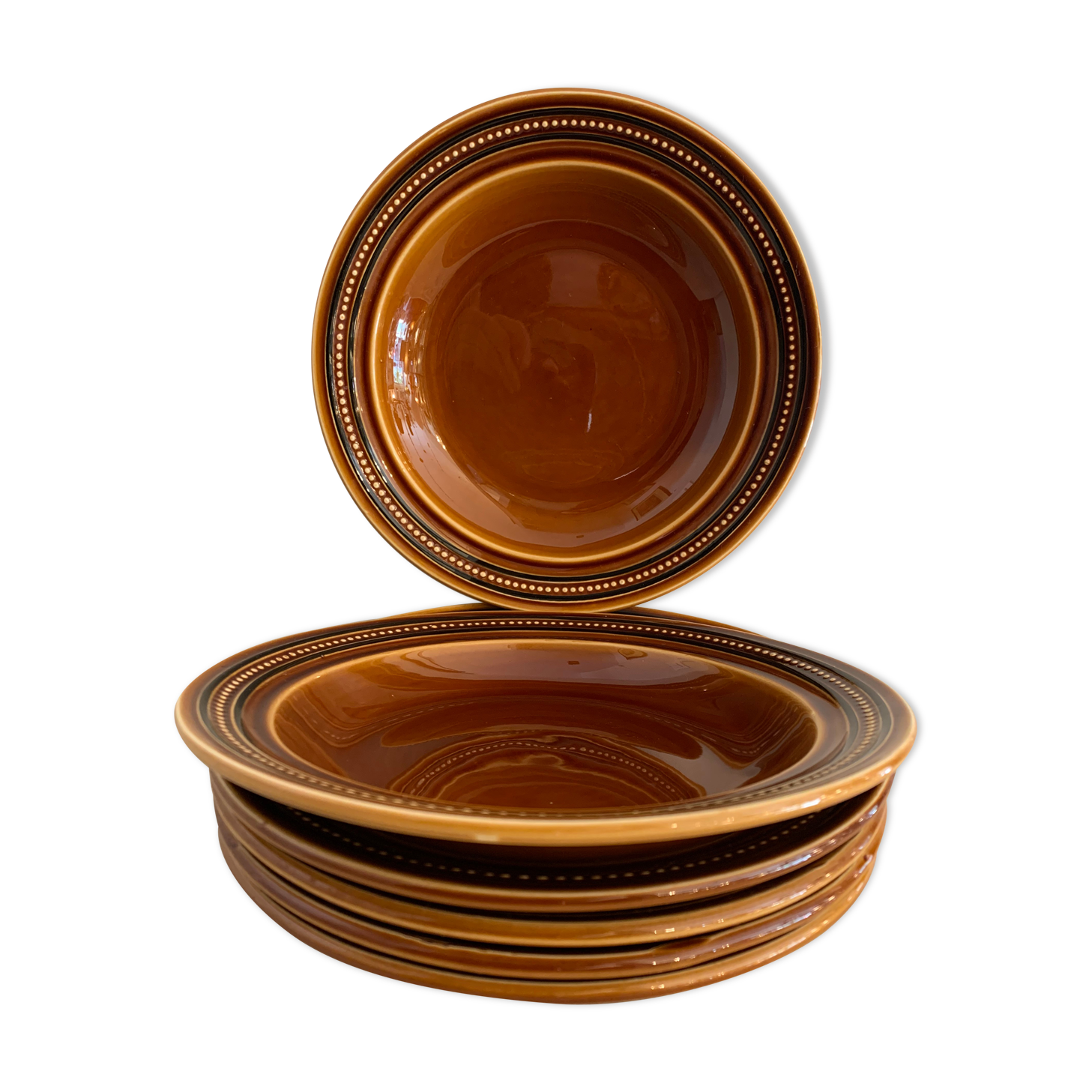 6 toulouse brown hollow plates made of St Amand earthenware
