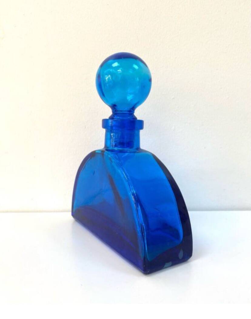 Flacon XL ancien en verre bleu cobalt