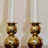 Pair of Mid-Century Swedish Brass Candle Holders By Gusum