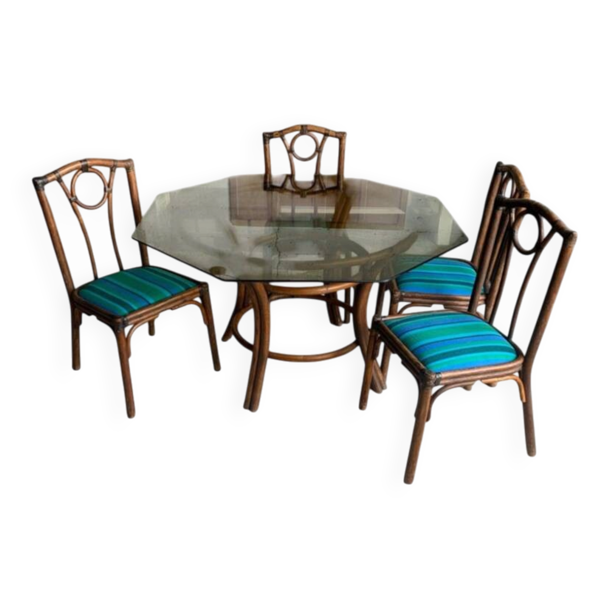 Table et chaises en rotin années 70-80