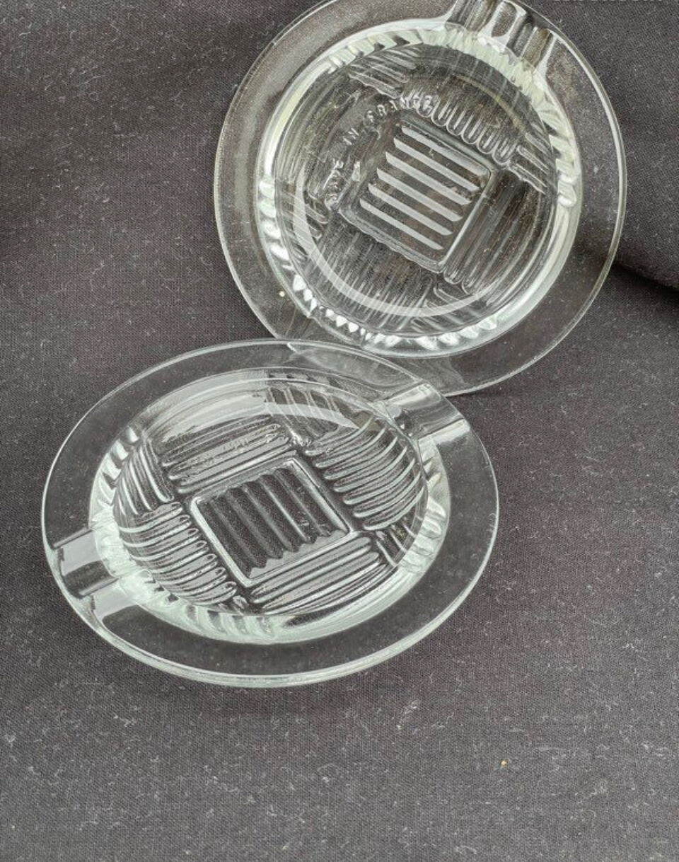2 art deco glass ashtrays