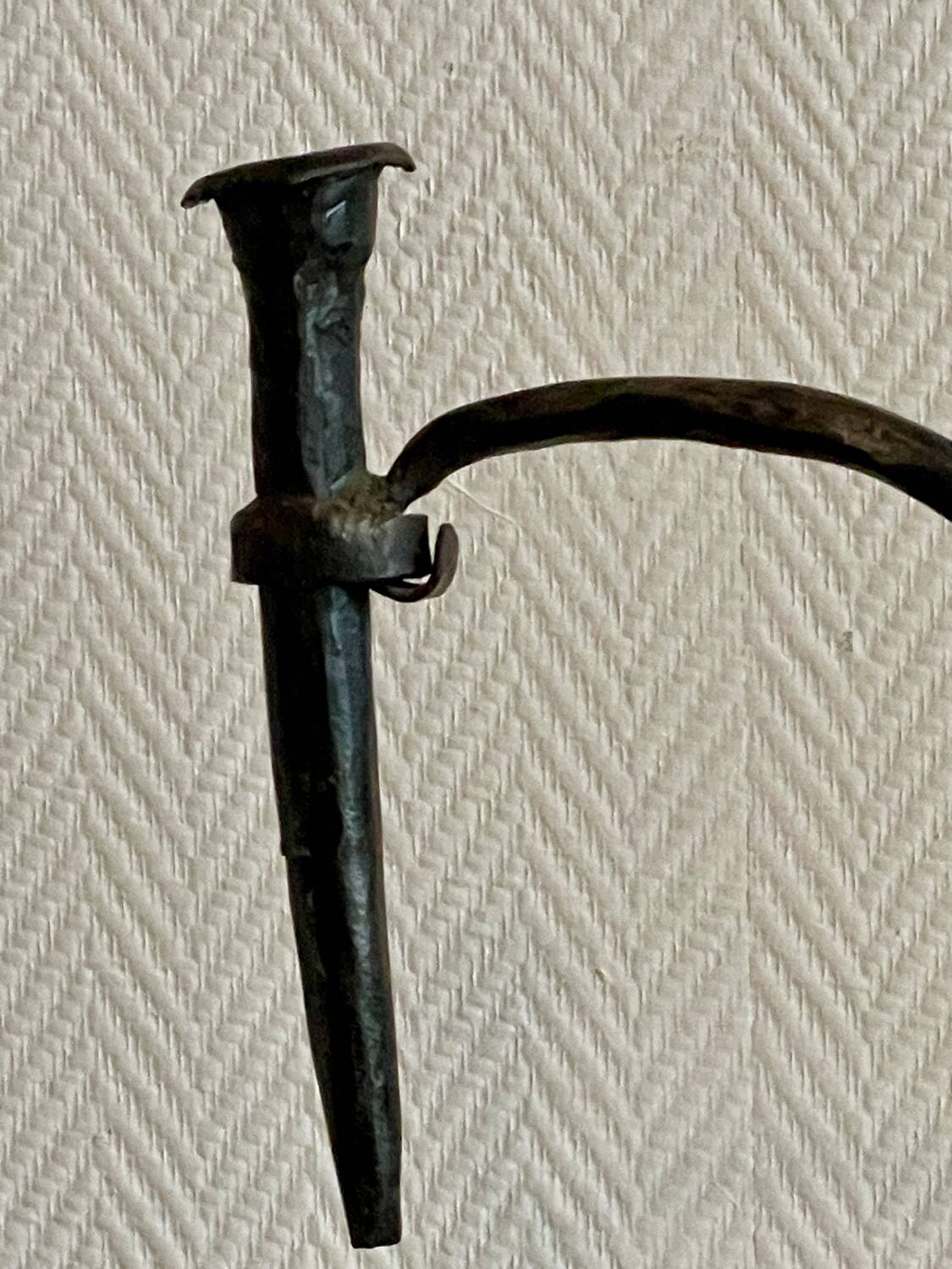 Brutalist candlestick in struck steel 1980