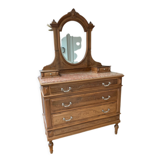 Old chest of drawers wood and marble