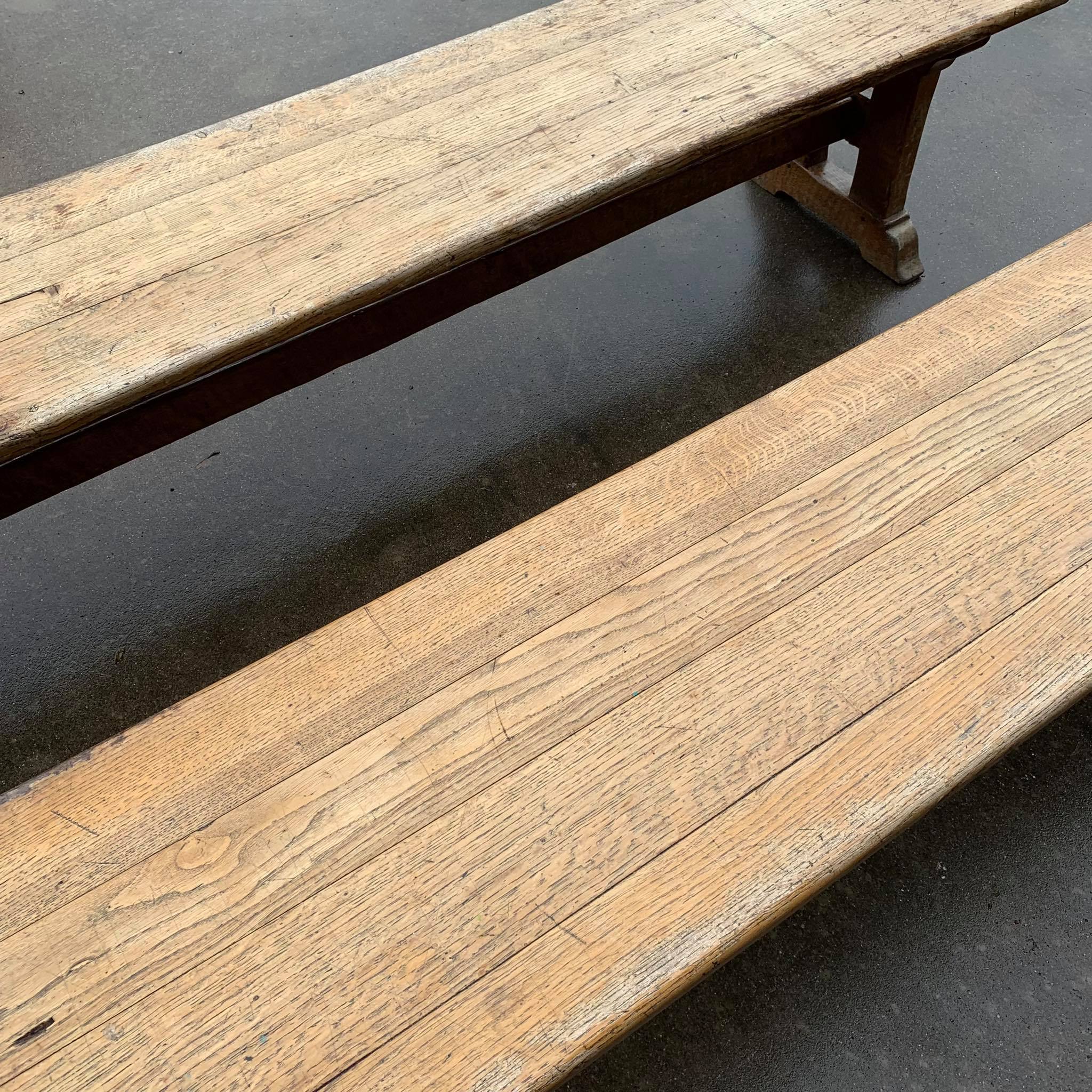 Pair of oak farm benches