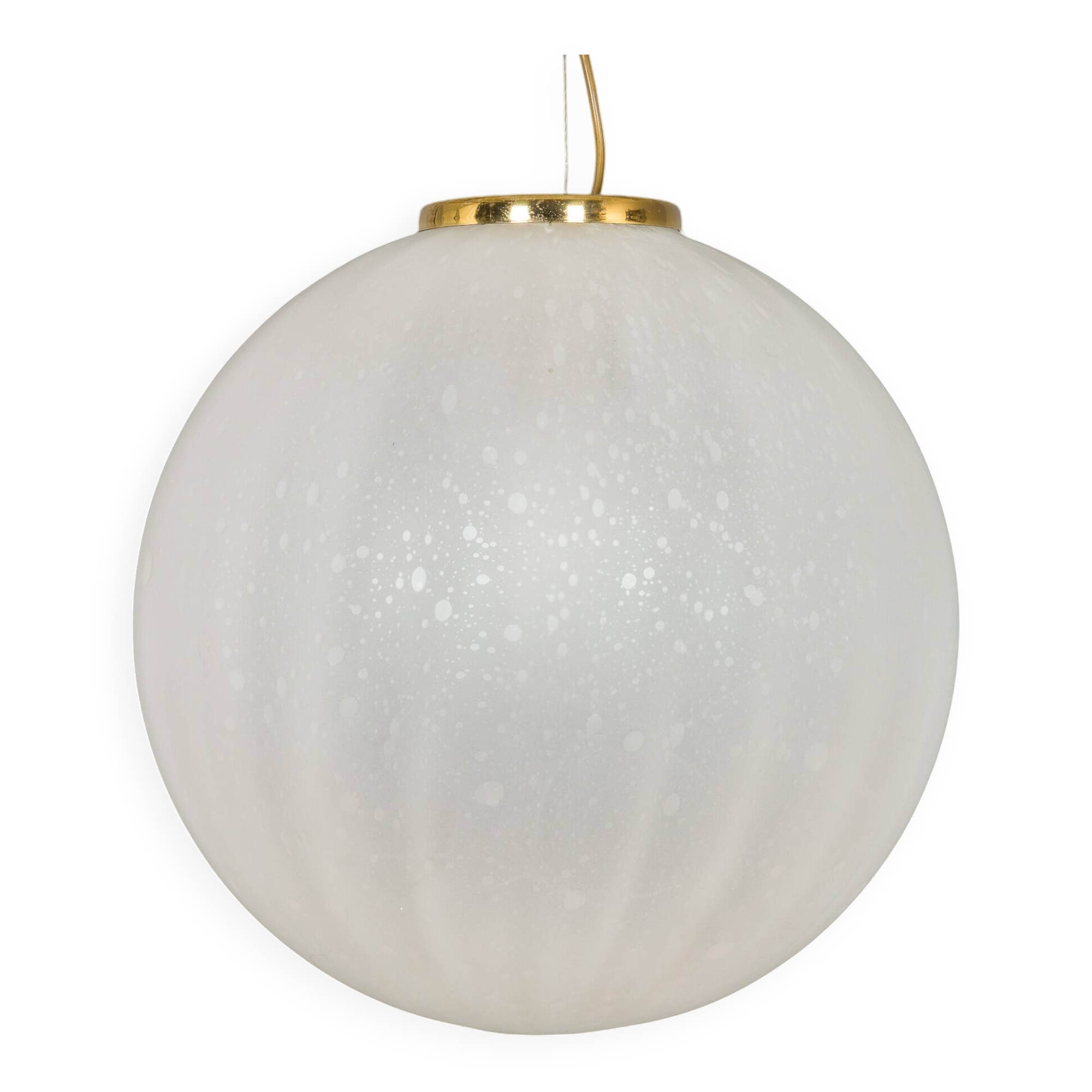 Extra Large Murano glass, handblown "frosted drop" pendant with brass detail