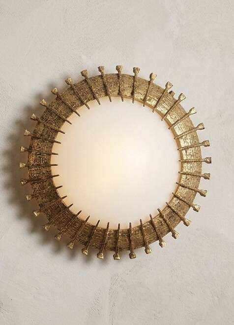 Pair of brutalist sun wall sconces in gold
