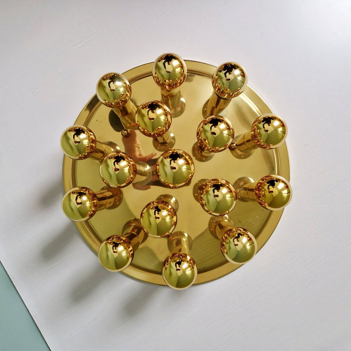 Large circular brass ceiling light, Space Age design, 1970s.