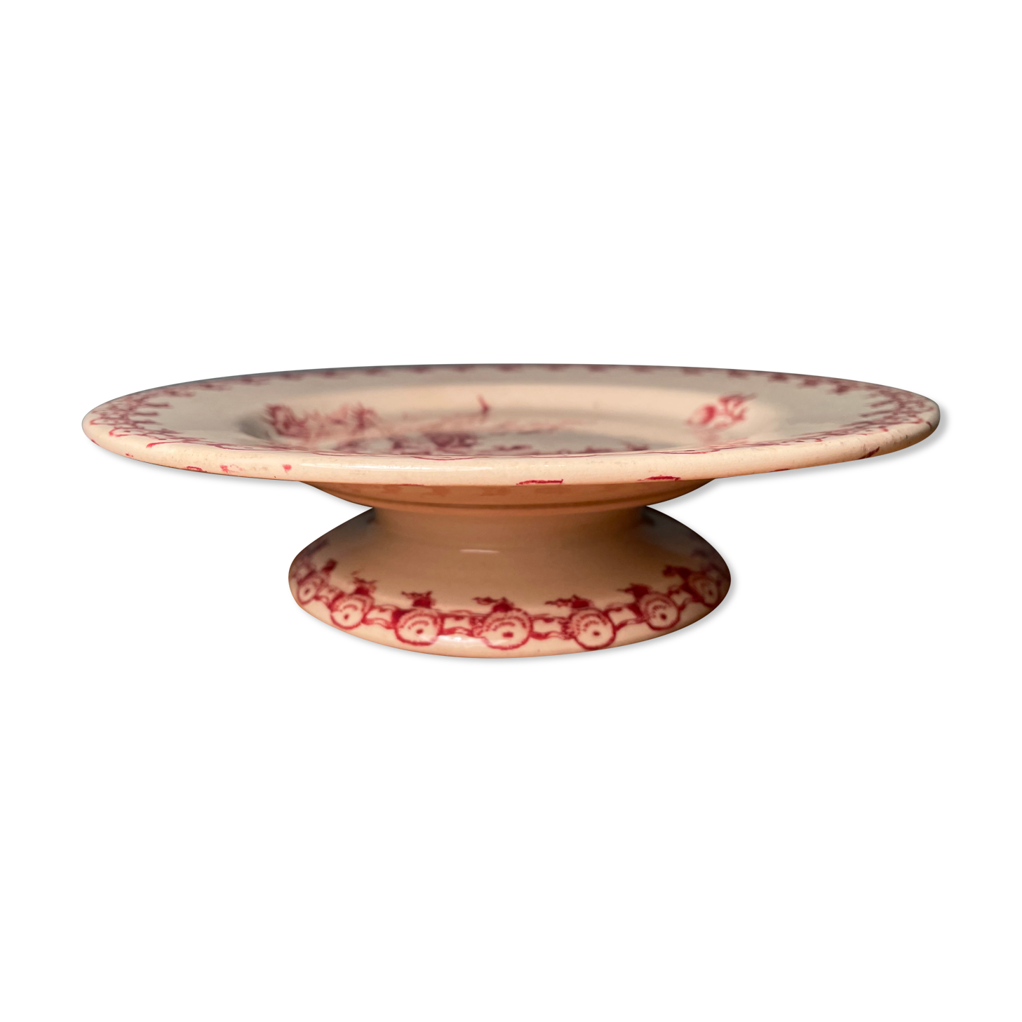 Compotier Terre de Fer XIXth opaque porcelain of Gien, model Chardons