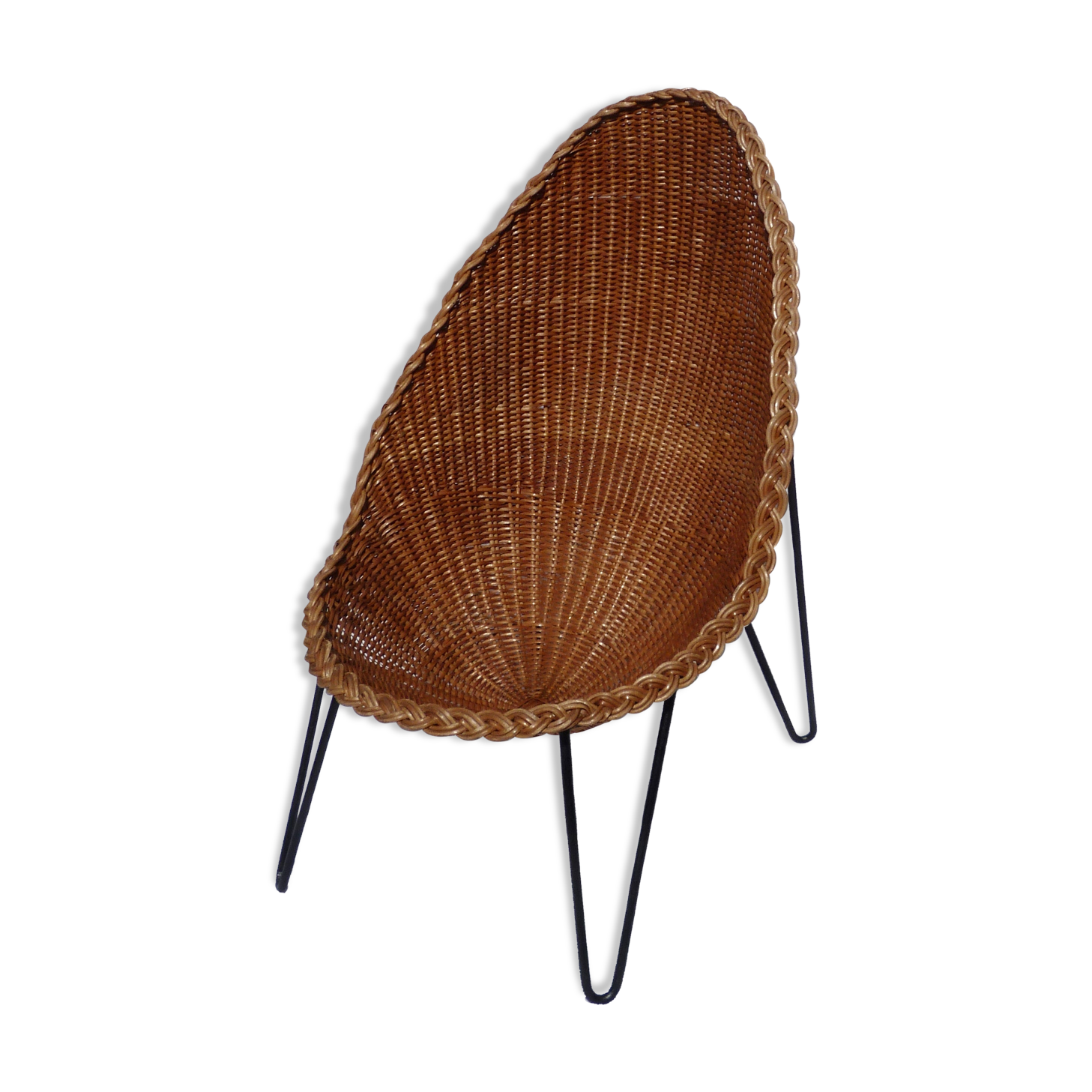 Wicker and metal egg armchair