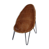 Wicker and metal egg armchair