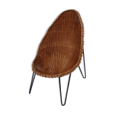 Wicker and metal egg armchair