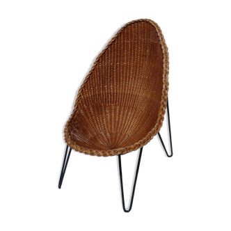 Wicker and metal egg armchair