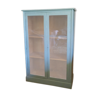 Green patina wooden display cabinet