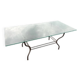 Rectangular table translucent glass top metal base vintage 1980