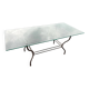 Rectangular table translucent glass top metal base vintage 1980