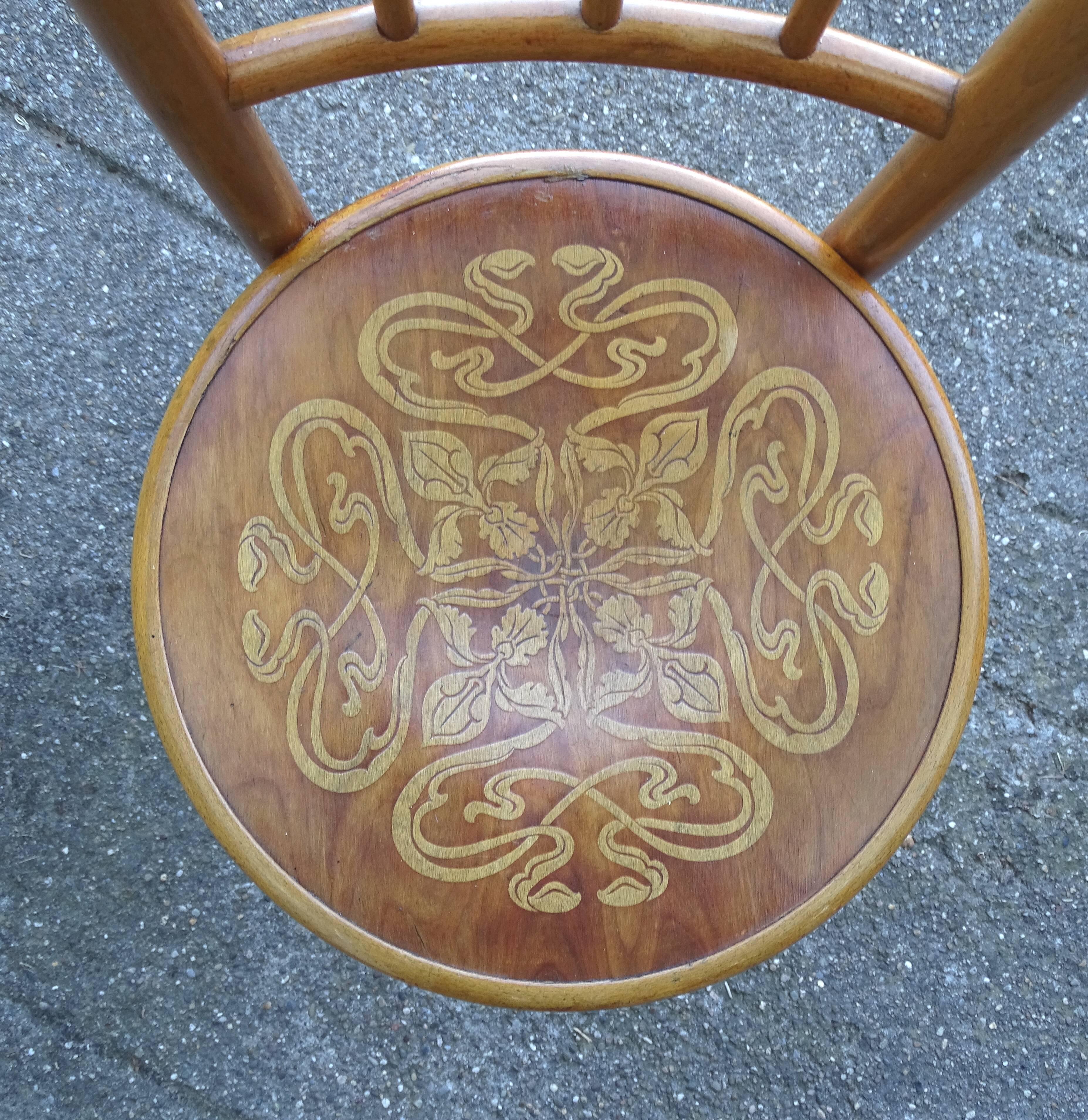 Set of 4 bistro chairs, wooden seats 1925